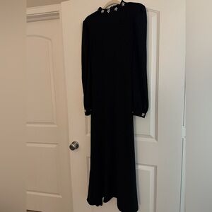 Elegant Black Long Sleeve Dress with Floral Accents